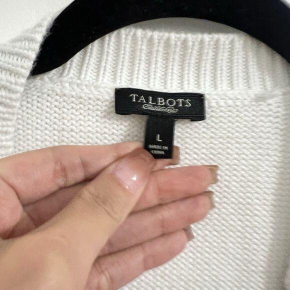 Talbots Cardigan Size L White Open Knit Sweater Short Dolman Sleeve Preppy Top - Picture 3 of 6